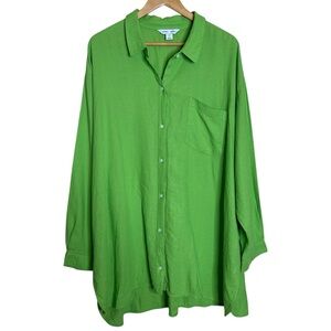 🩷 Old Navy The Boyfriend Shirt Women Linen Blend Button Down Shirt Kelly Green